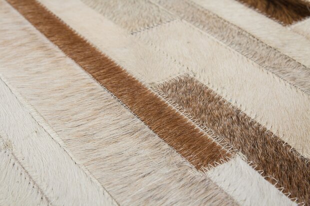 Patchwork lederen vloerkleed beige